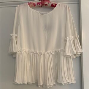 Ivory Pleated Peplum Blouse with Ruffle Sleeves
